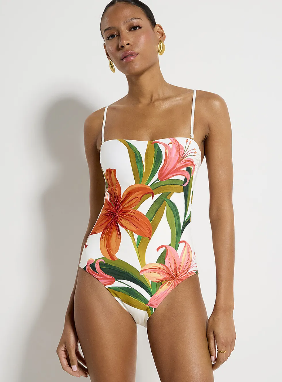 Gem-set hibiscus one-piece