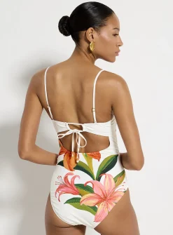 Gem-set hibiscus one-piece