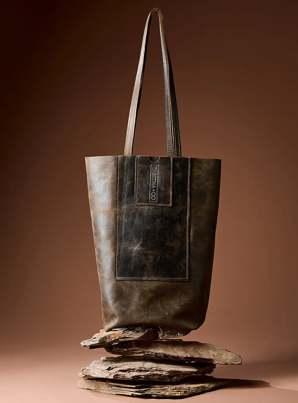 Genuine nubuck leather reversible tote