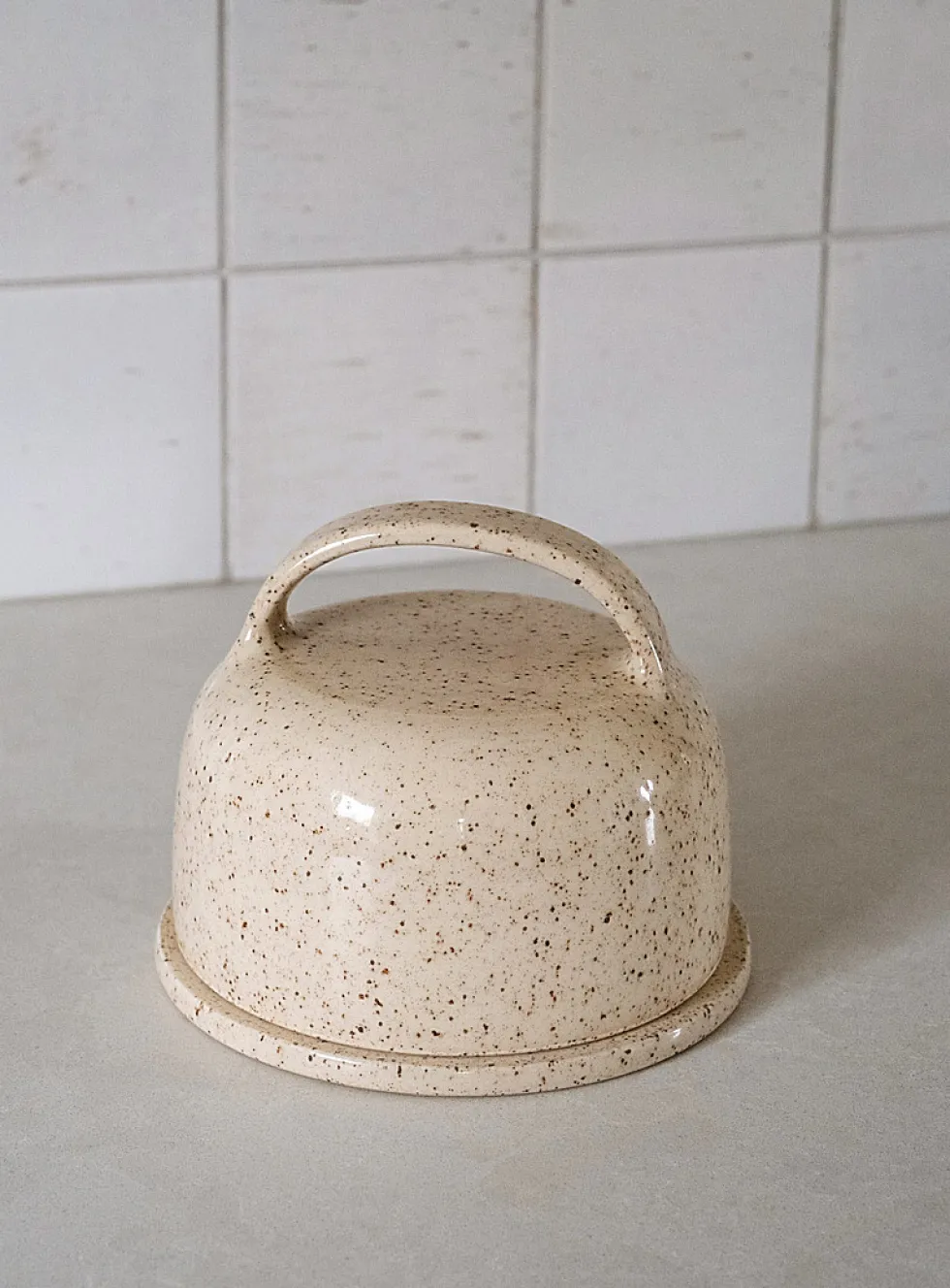 Glazed stoneware butter dish