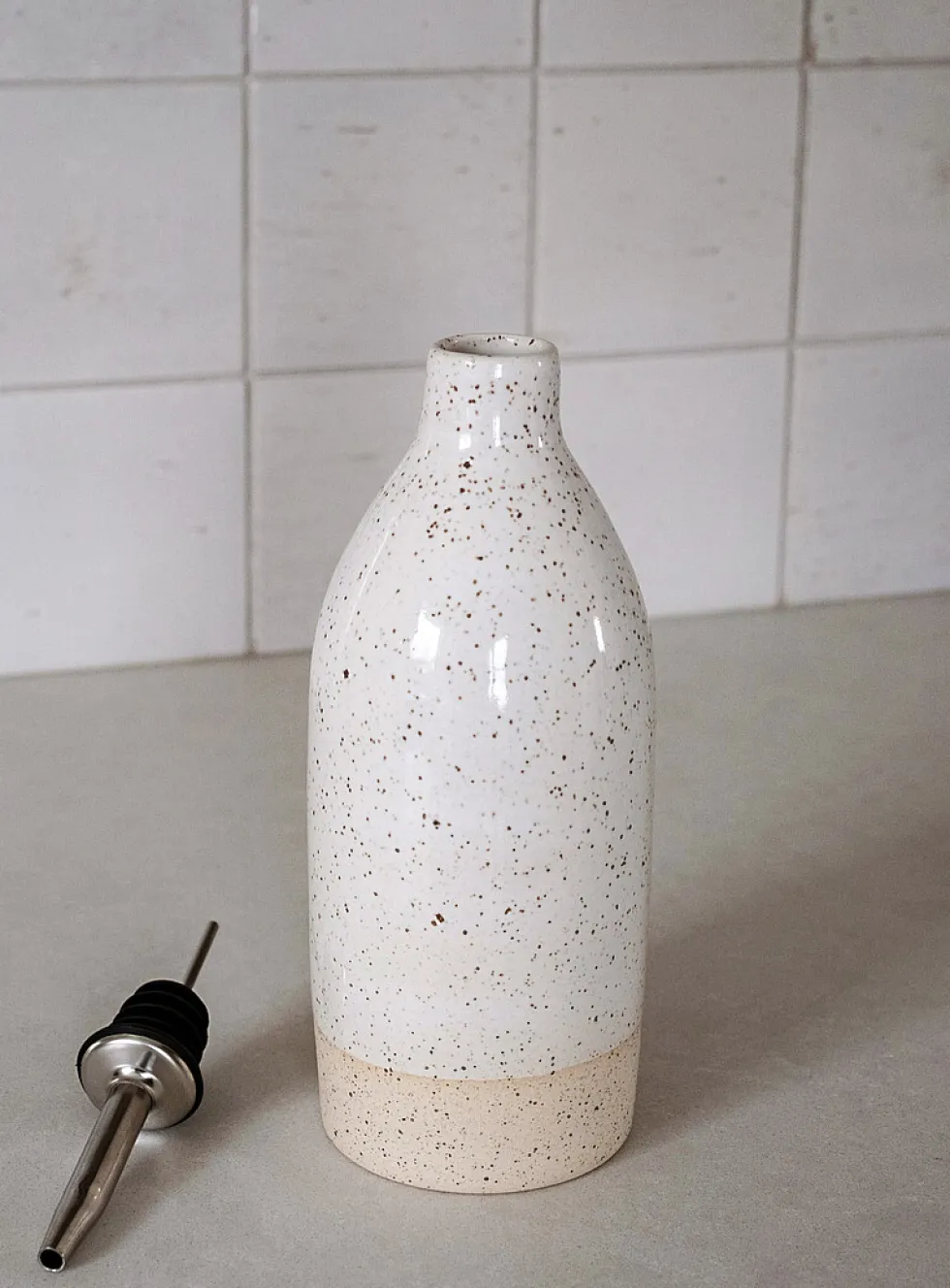 Glazed stoneware oil bottle