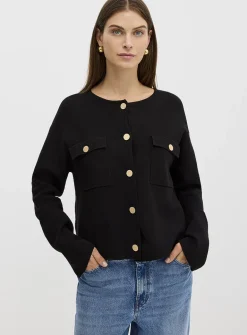 Golden buttons pocket cardigan