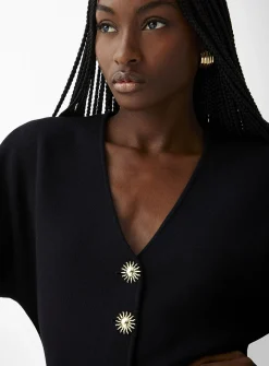Golden buttons V-neck thick-knit cardigan