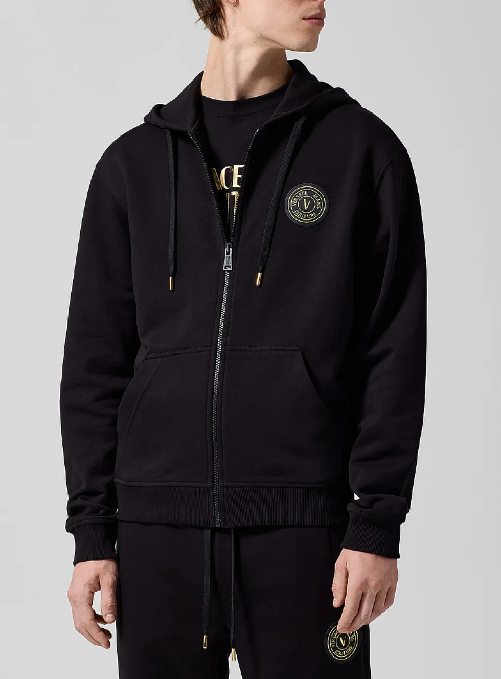 Golden patch zipped hoodie