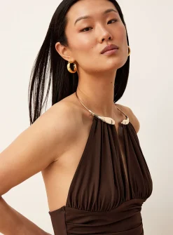 Golden-necklace soft microfibre halter cami