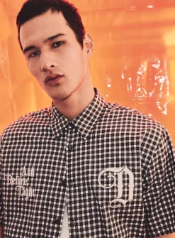 Gothic print gingham shirt