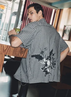 Gothic print gingham shirt