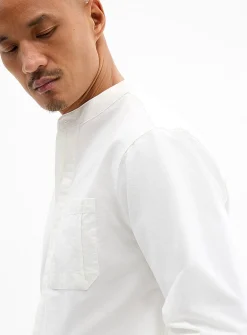 Graphic pleat officer-collar shirt