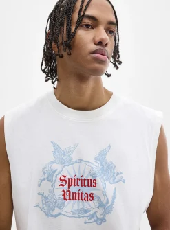 Graphic-print cropped muscle tee