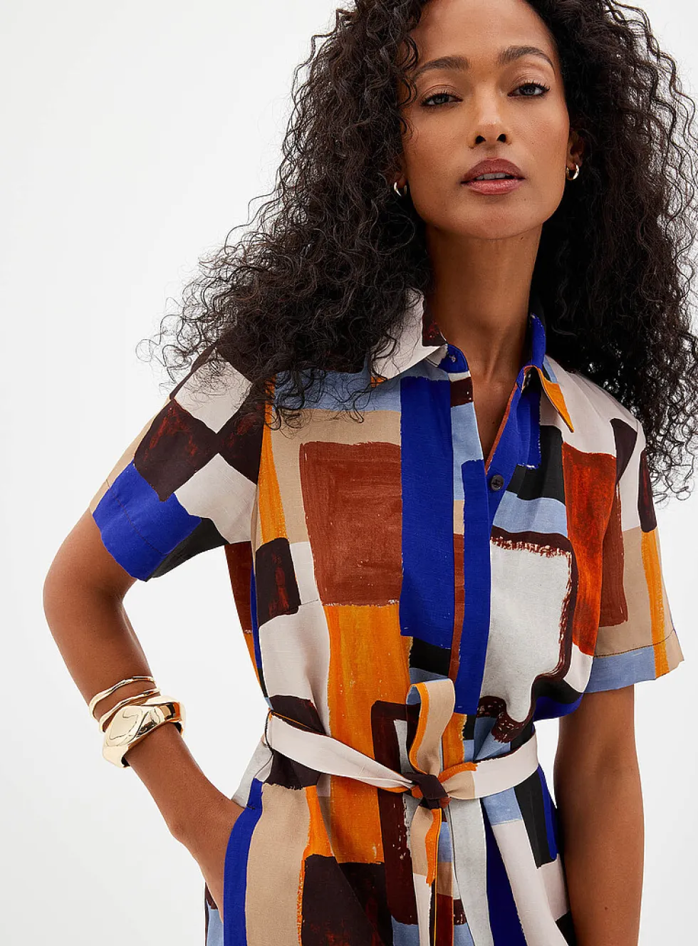 Greek ceramic belted shirtdress