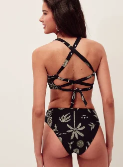 Green plants high-rise high-cut bikini