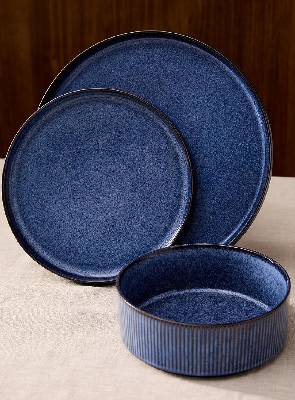 Grooved blue bowl