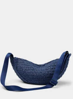 Half-moon braided straw crossbody bag