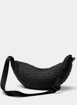 Half-moon braided straw crossbody bag