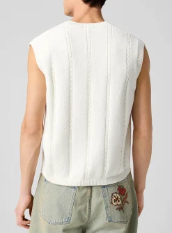 Havana cable-knit embroidered sweater vest