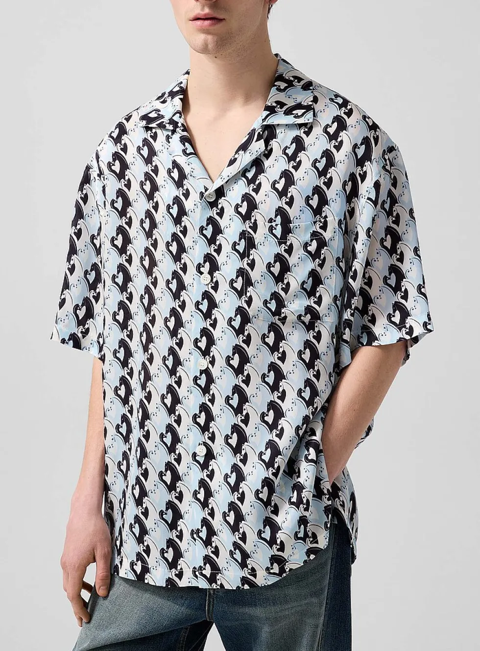 Hearts and horses flowy cabana shirt