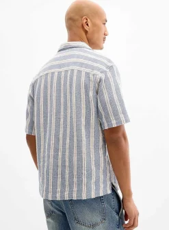 Heather striped knit camp shirt