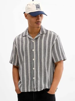 Heather striped knit camp shirt