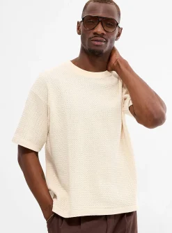 Herringbone textured knit T-shirt