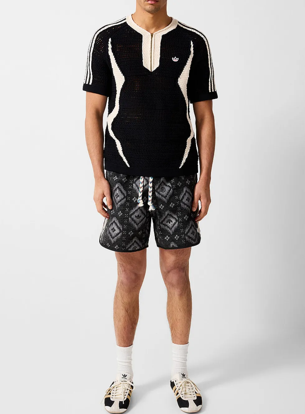 Ikat pointelle stripes short