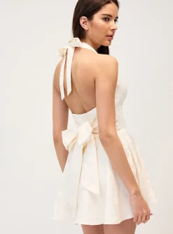 Jacquard flowers halter minidress
