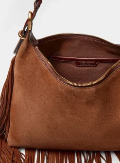 Jess cognac fringed suede shoulder bag