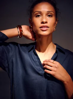 Johnny collar pure linen blouse