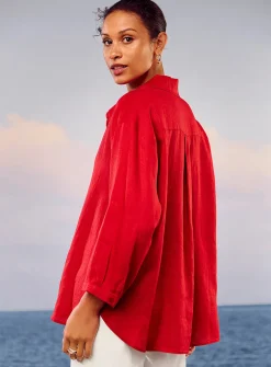 Johnny collar pure linen blouse