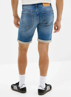 Knit-like underside blue denim Bermudas