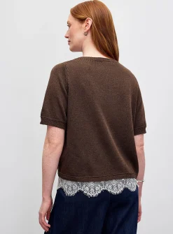 Lace insert boxy-fit sweater