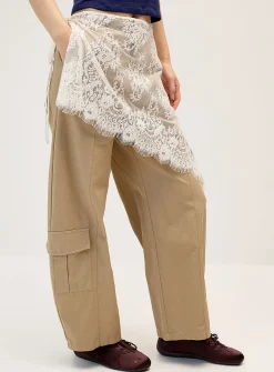 Lace scarf wide-leg pant