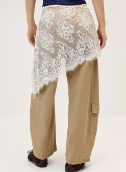 Lace scarf wide-leg pant