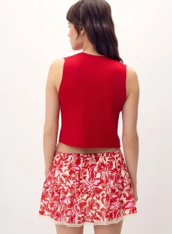 Lace-hem crinkled skort