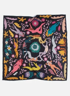 Large colourful pure silk scarf