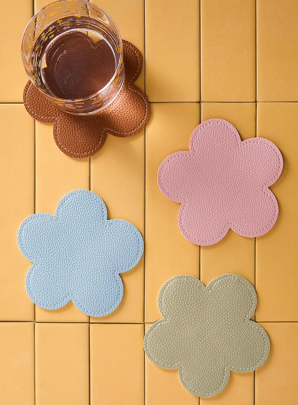 Large flower faux-leather coasters