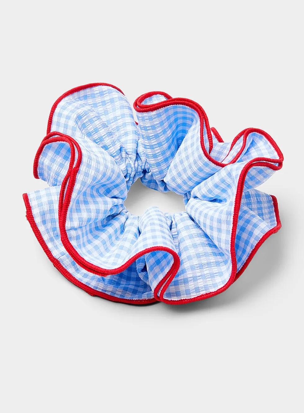 Large gingham ruffle scrunchie with contrast edging