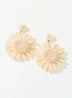Large raffia flower earrings