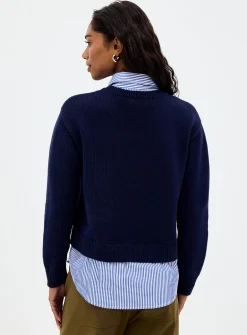 Layered effect striped poplin sweater