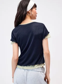 Layered lettuce-trim fooler T-shirt