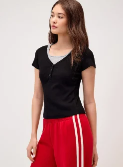 Layered-look hooded T-shirt