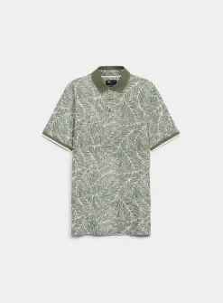 Leaf print piqué polo