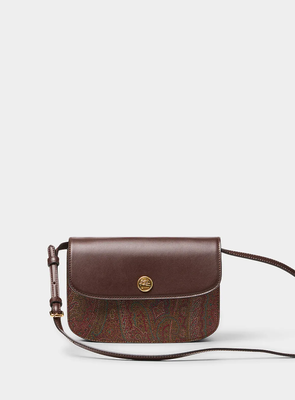 Leather and paisley canvas crossbody bag