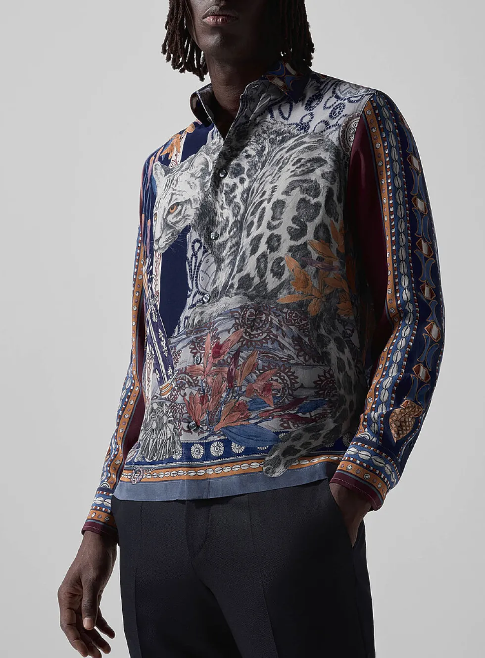Leopard print floral pure silk shirt