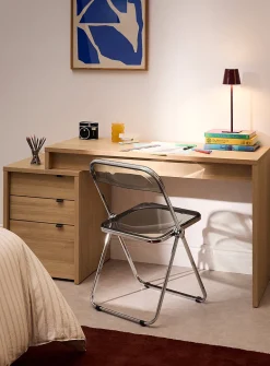 Light oak finish desk and filing cabinet set
