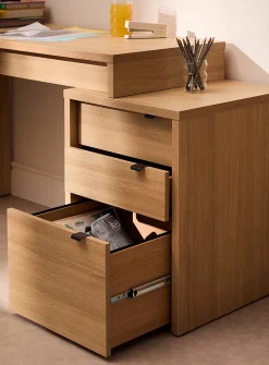 Light oak finish desk and filing cabinet set