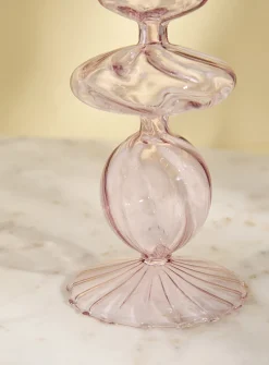 Light pink blown-glass sculptural candleholder