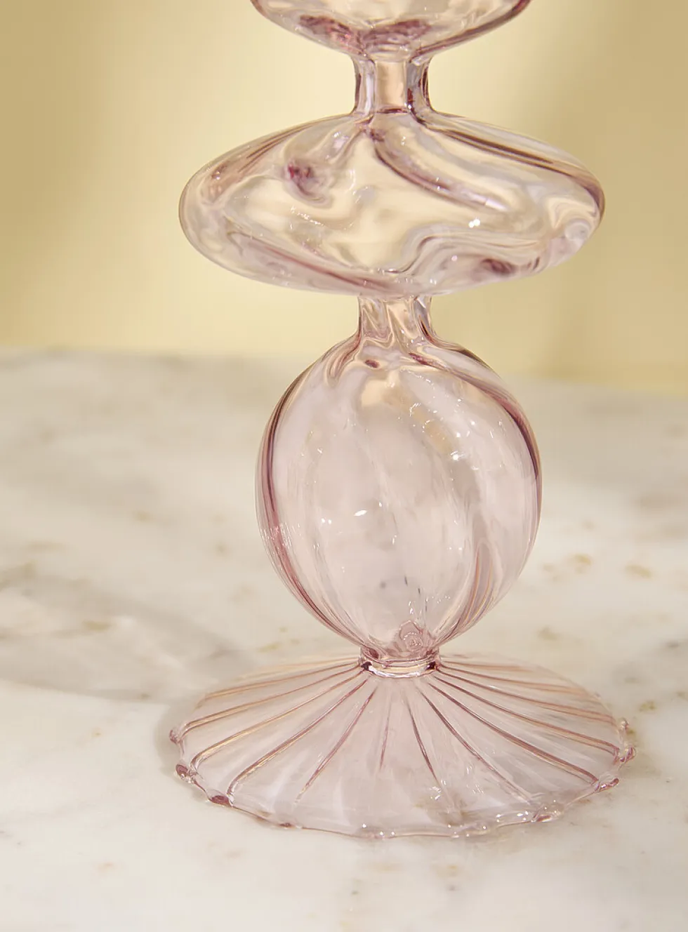 Light pink blown-glass sculptural candleholder