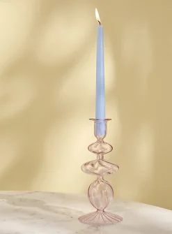 Light pink blown-glass sculptural candleholder