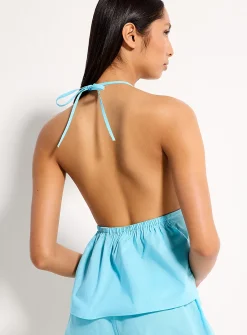 Lightweight cotton knotted halter tank