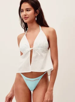 Lightweight cotton knotted halter tank